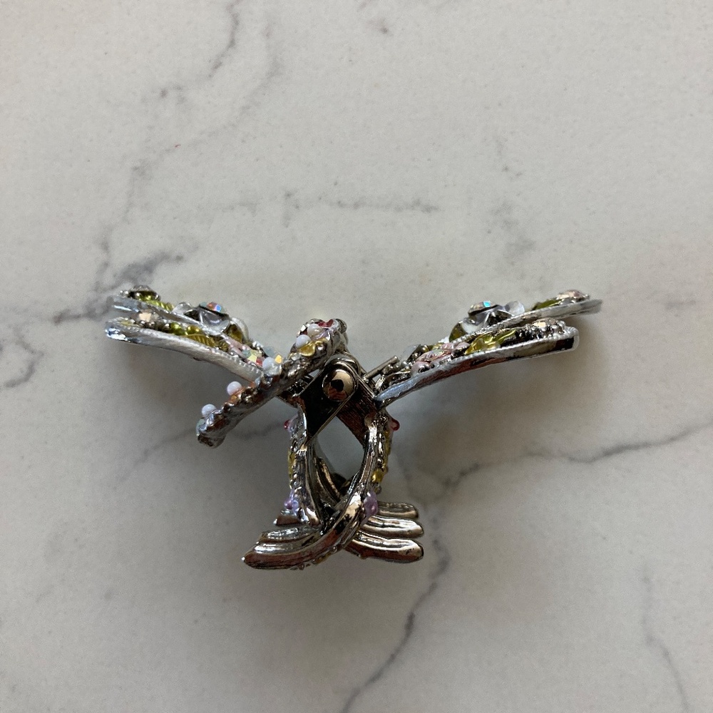 Wien Dragonfly Hair Clip w/ Swarovski Crystals, Silvertone, Enamel Blue, Yellow - Picture 2 of 7